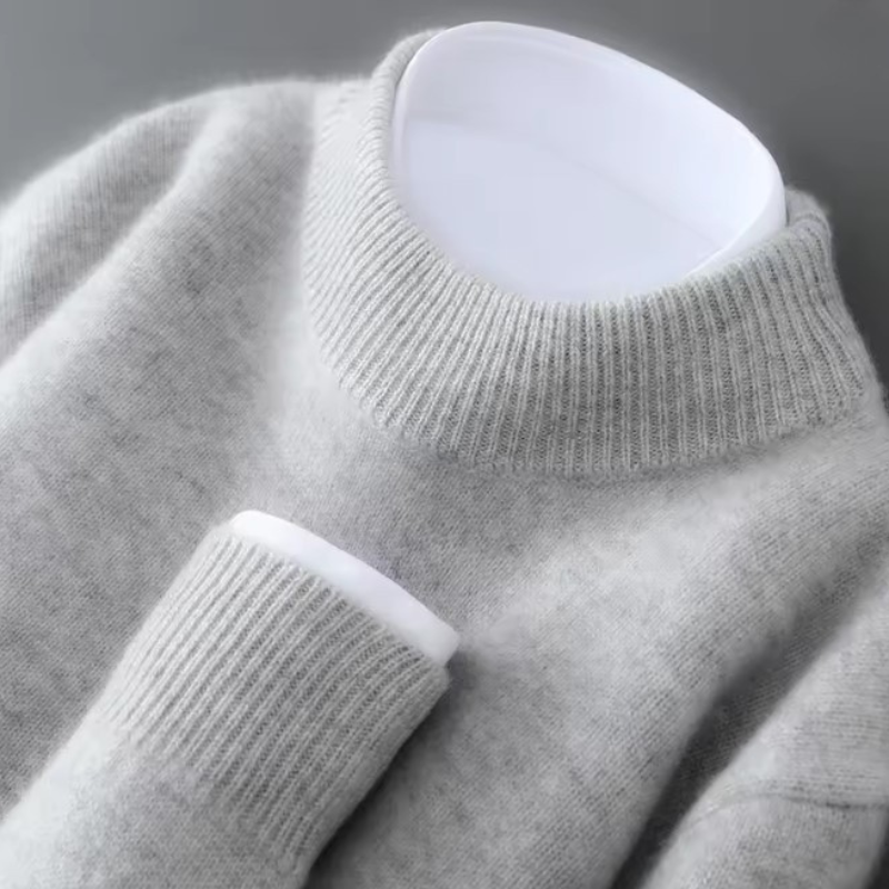 Sweater - Men's Mock Neck with Ribbed Collar & Cuffs, Relaxed Fit