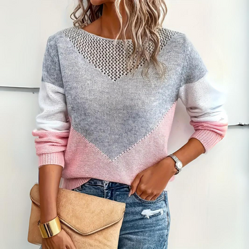 Sweater Women - Color Block, Relaxed Fit, Long Sleeve, Scoop Neck