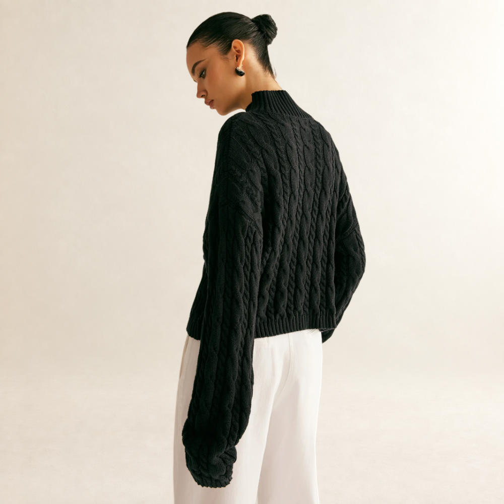 Sweater Women Keyhole Neckline Long Sleeve - Regular Fit High Collar