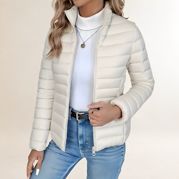 Transitional Jacket for Women - Zip-Up, Stand Collar, Slim Fit, Padded Design