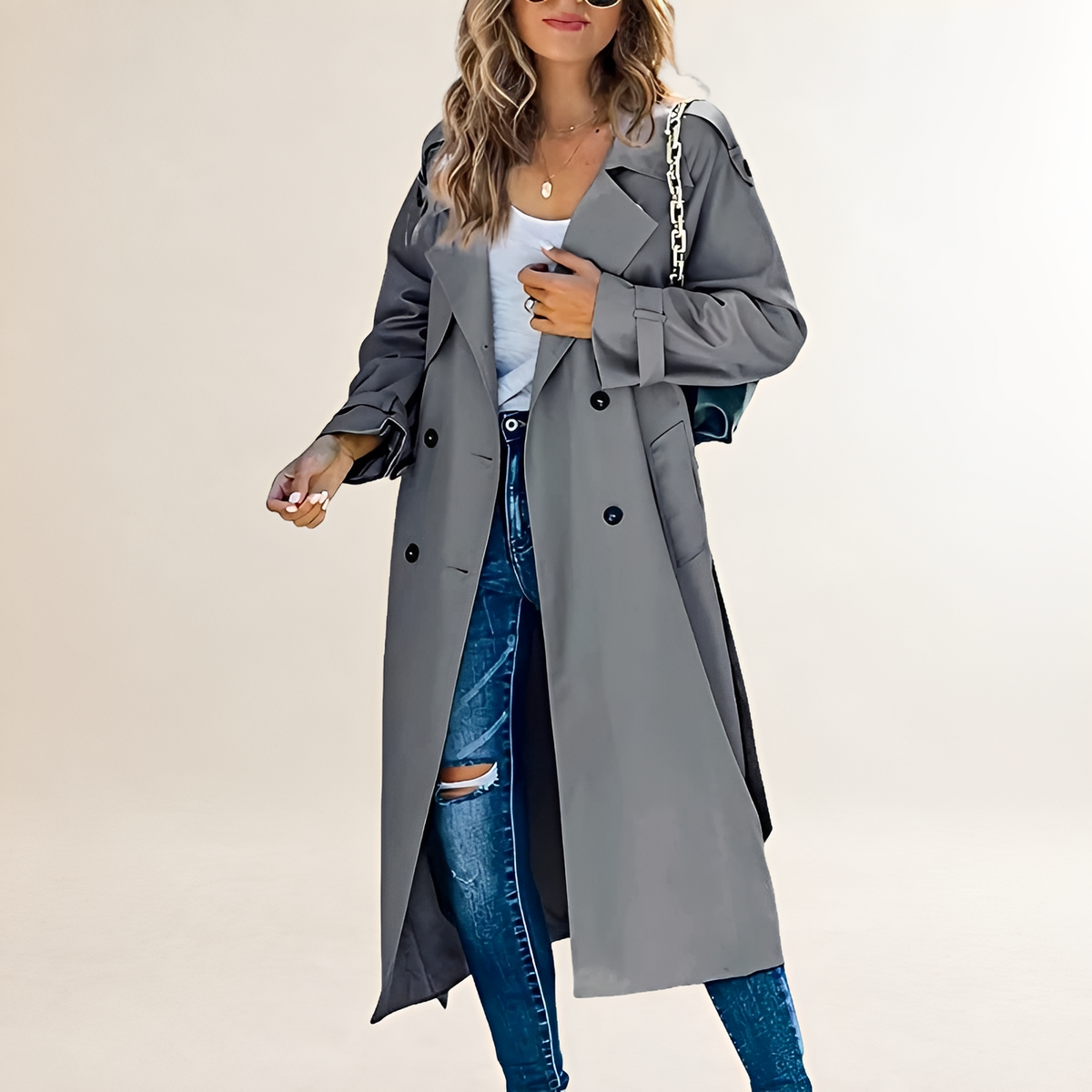 Trench Coat Women Double-Breasted Long Length Classic Design - Regular Fit