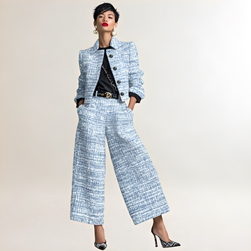 Two-piece set, women's cropped button-front jacket & high-waist wide-leg trousers