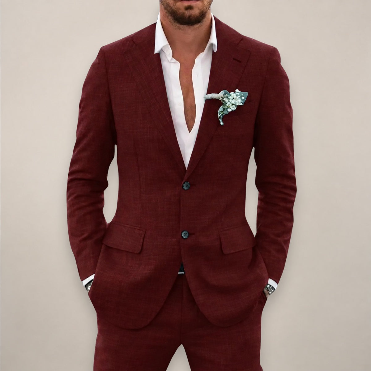 Two-Piece Suit Set for Men Single-Breasted Blazer with Trousers - Tailored Fit