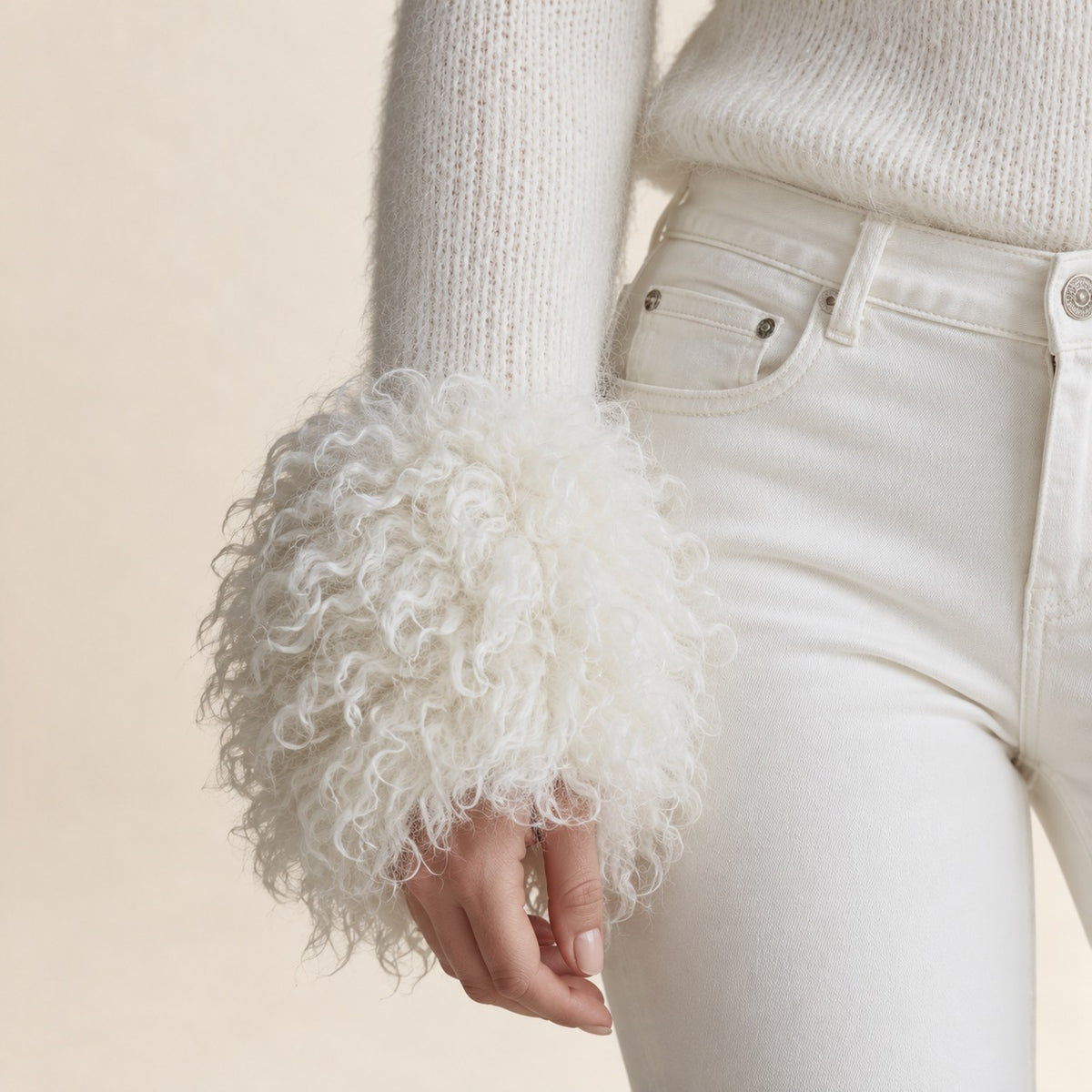 V-Neck Sweater for Women with Statement Cuffs - Slim Fit