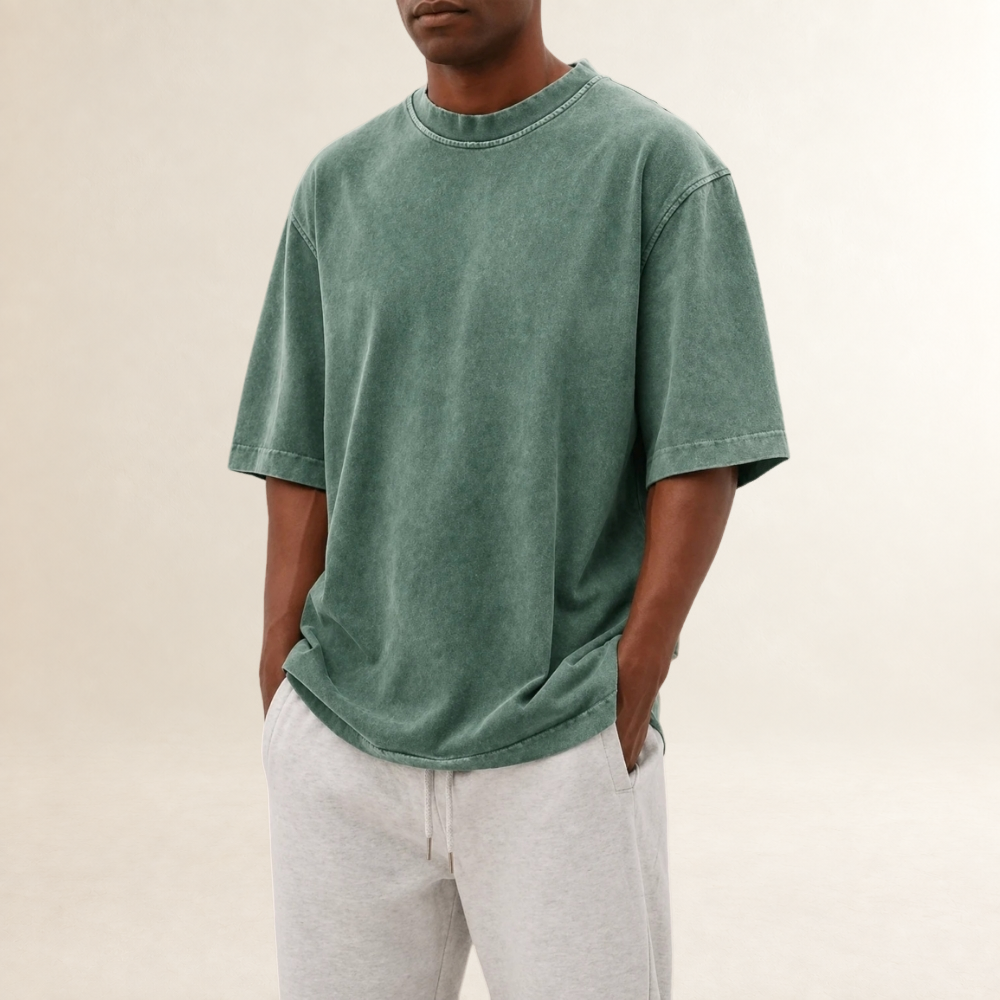 Washed T-Shirt for Men - Relaxed Fit with Short Sleeves and Round Neck