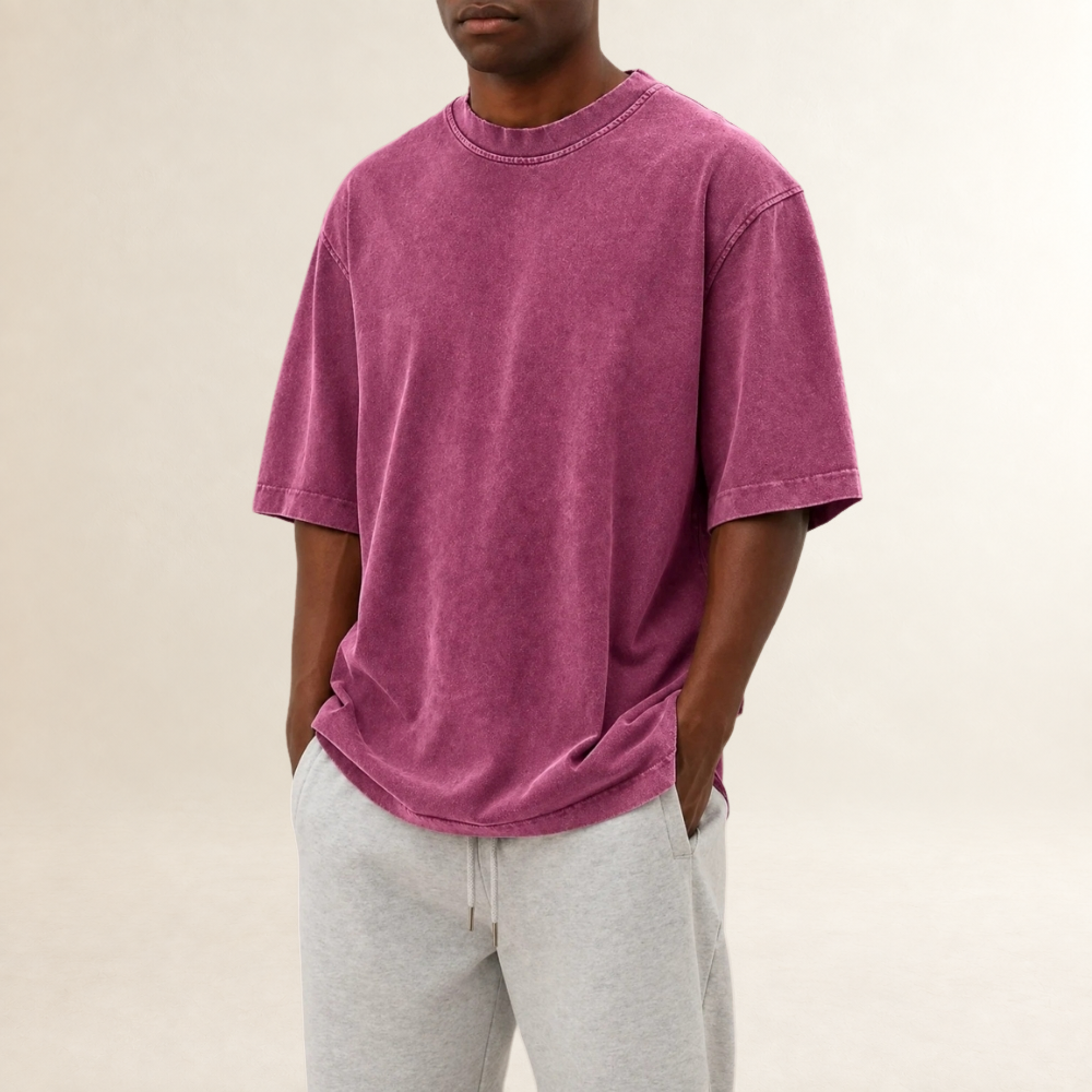 Washed T-Shirt for Men - Relaxed Fit with Short Sleeves and Round Neck