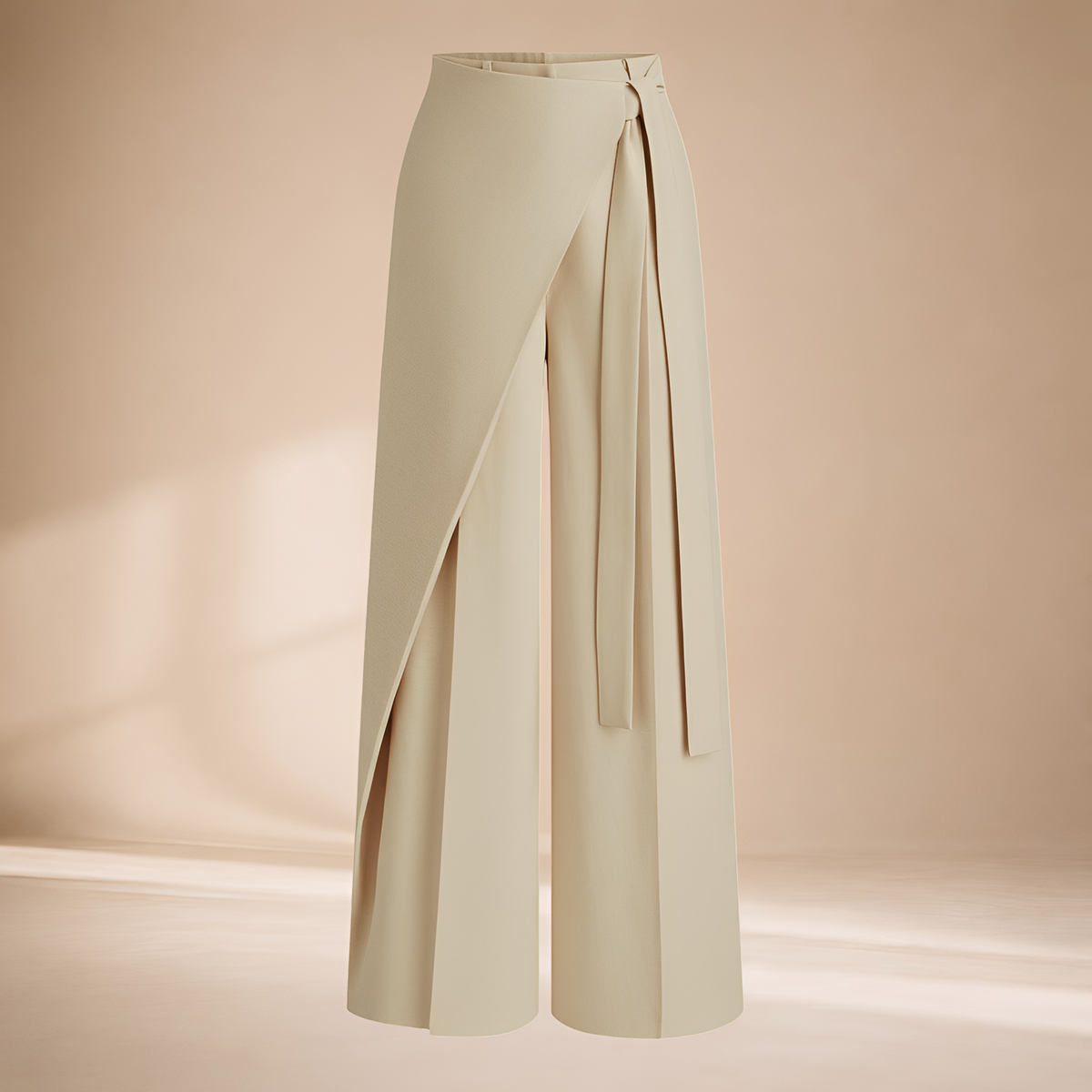 Wide Leg Pants for Women - Asymmetric Wrap Design, High Waist, Oversized Fit