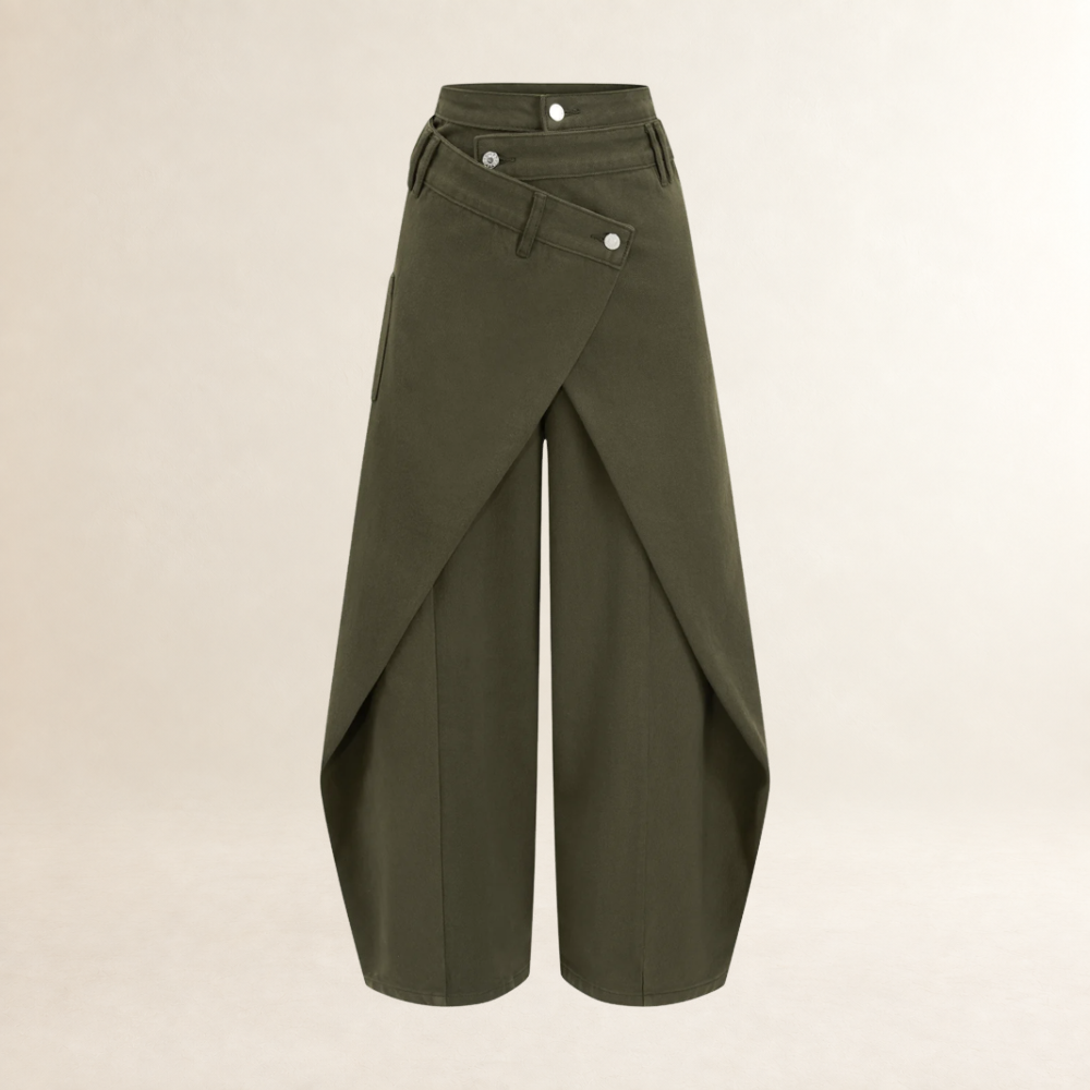 Wide-Leg Pants for Women Cross-Front Design High Waist Regular Fit