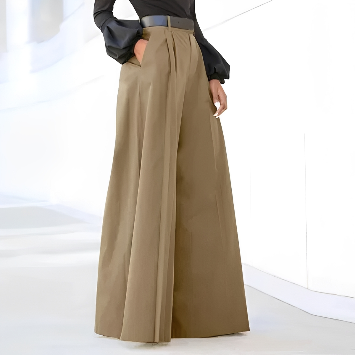 Wide Leg Pants Women High Waist Pleated Design with Pockets