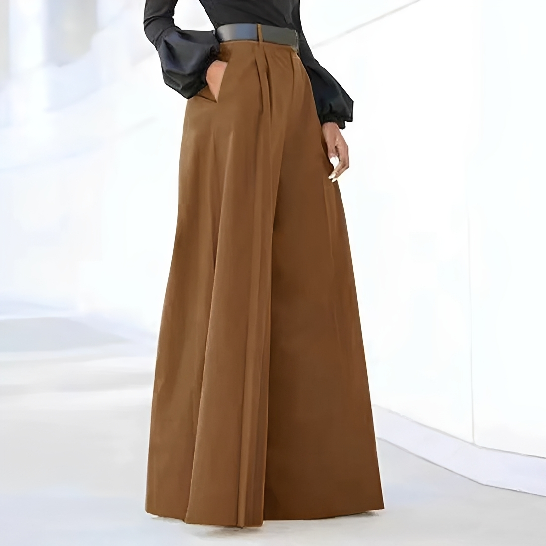 Wide Leg Pants Women High Waist Pleated Design with Pockets