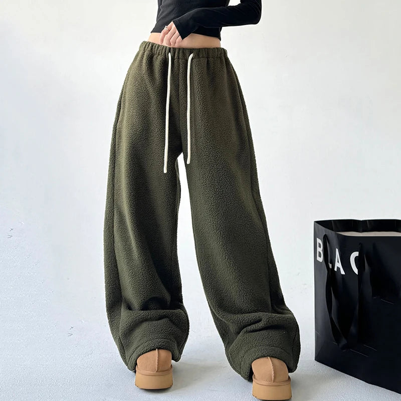 Wide Leg Sweatpants Women Oversized Fit with Drawstring Waist and Side Pockets