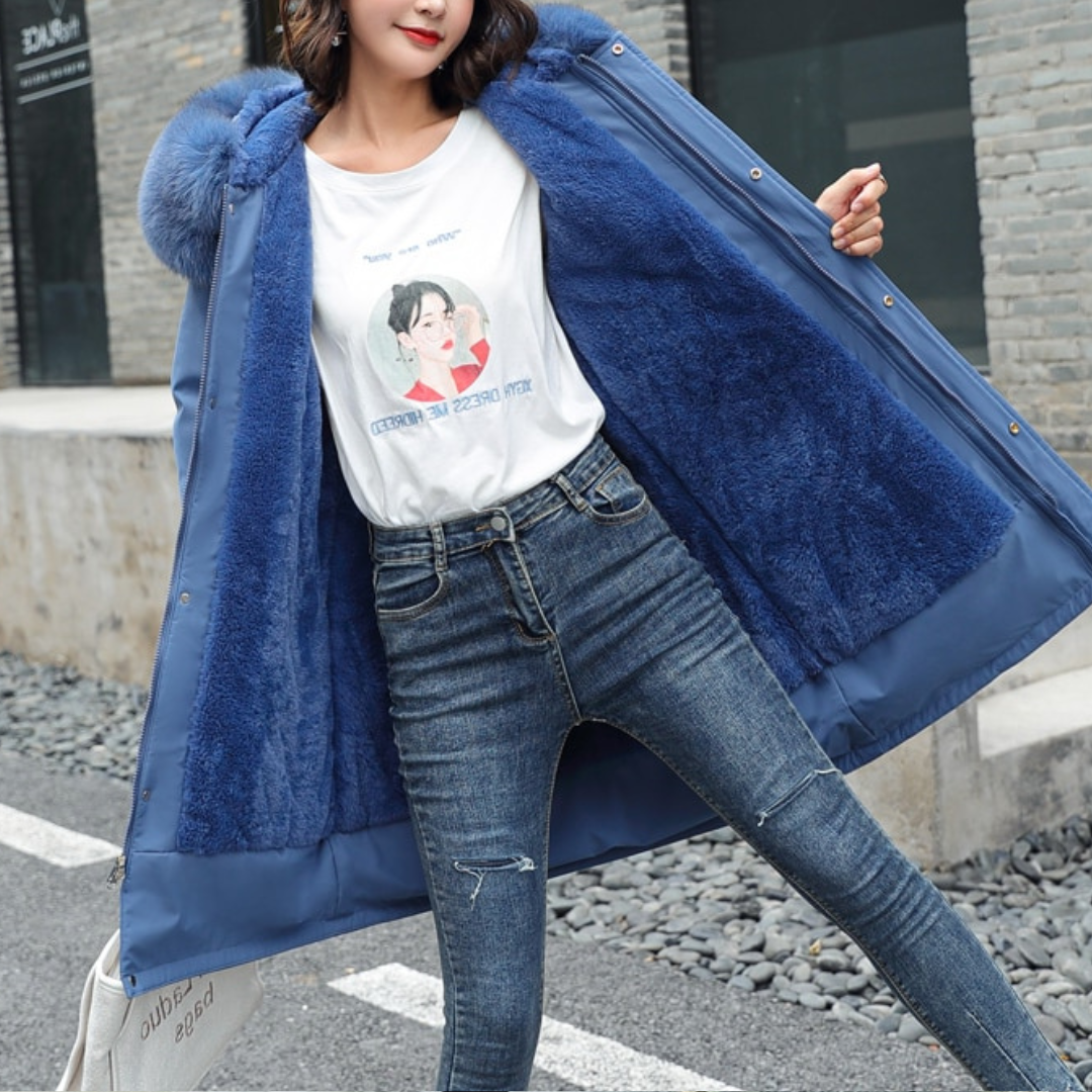 Women Coat Seasonal Hooded Plush Outerwear with Large Collar - Relaxed Fit