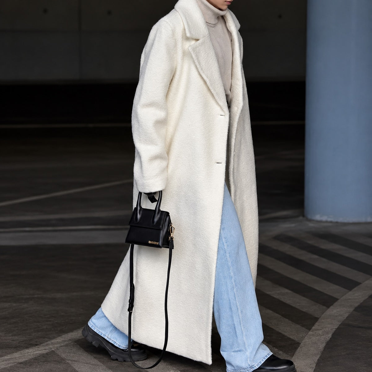 Women Oversized Coat - Long Length, Lapel Design, Single-Breasted Closure