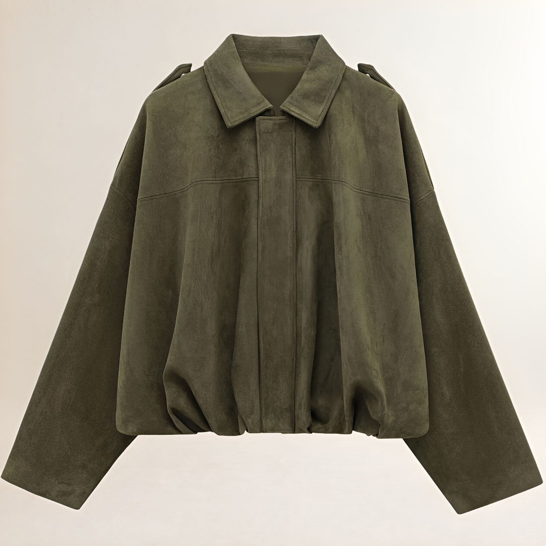 Women's Bomber Jacket Cropped Boxy Silhouette with Epaulette Shoulders and Gathered Hem