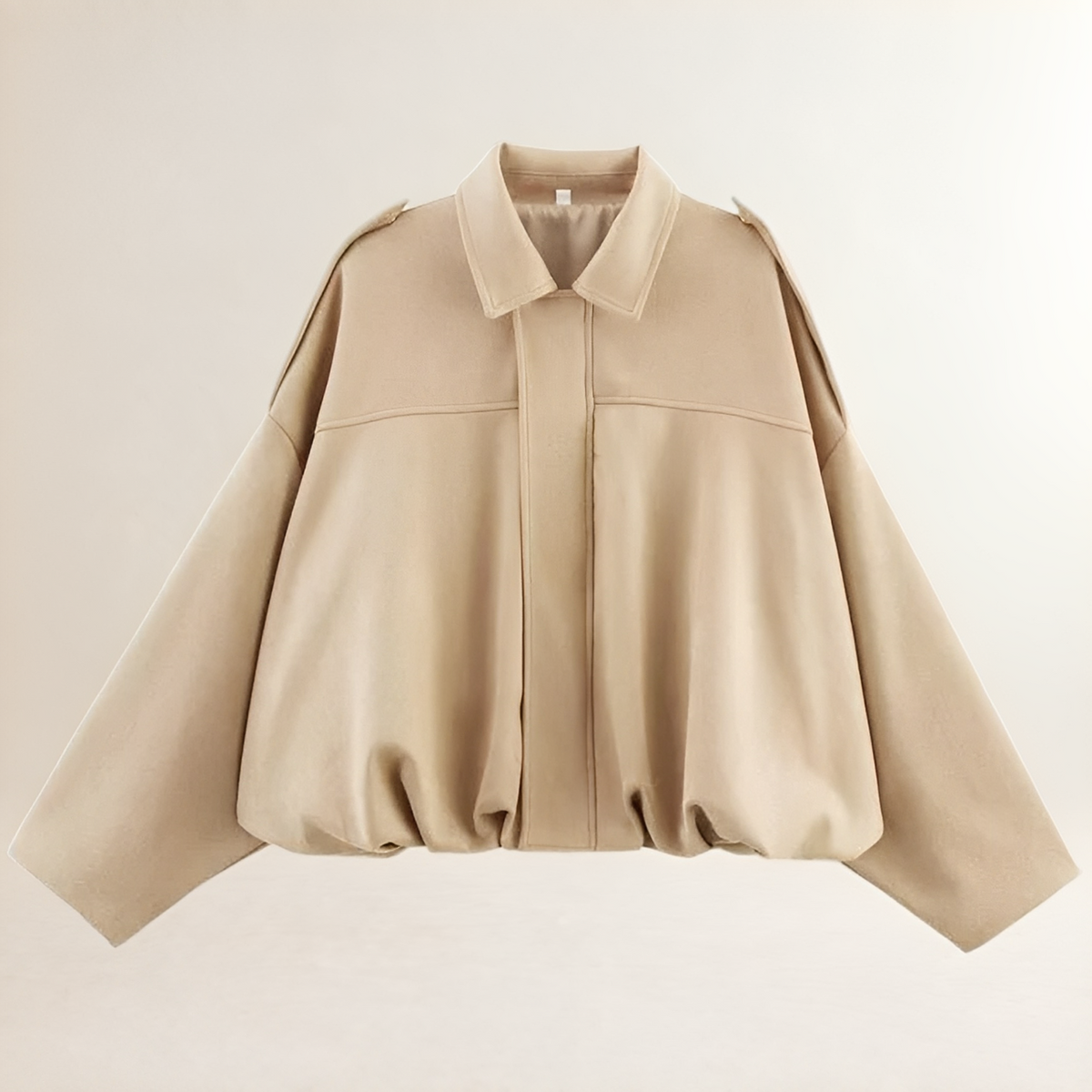 Women's Bomber Jacket Cropped Boxy Silhouette with Epaulette Shoulders and Gathered Hem