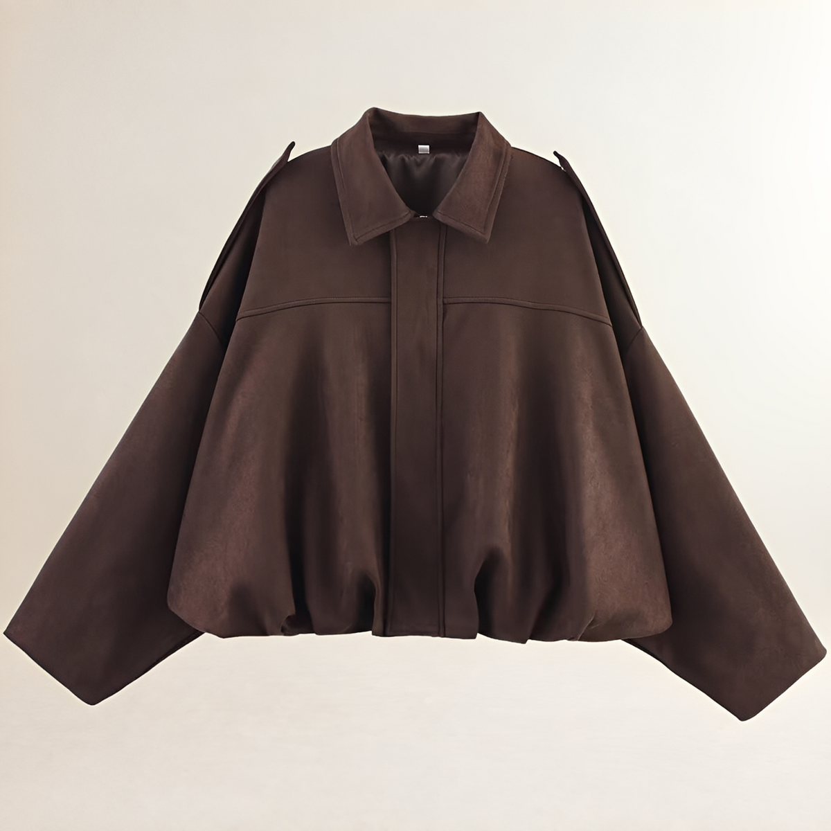 Women's Bomber Jacket Cropped Boxy Silhouette with Epaulette Shoulders and Gathered Hem