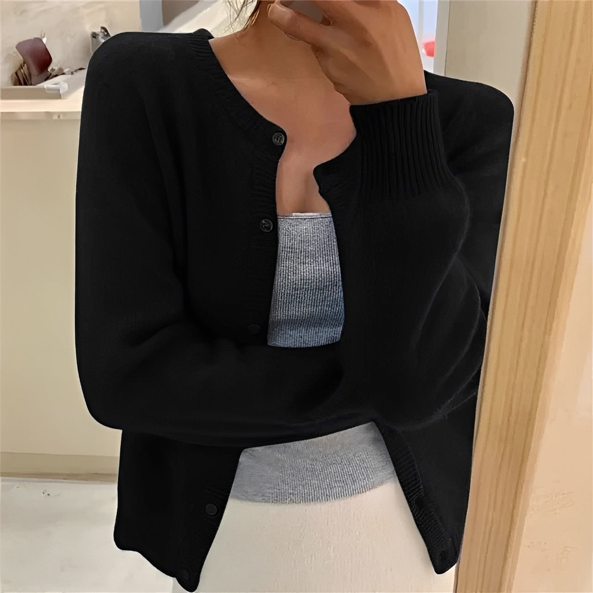 Women's Cardigan - Button Closure, Ribbed Cuffs, Regular Fit