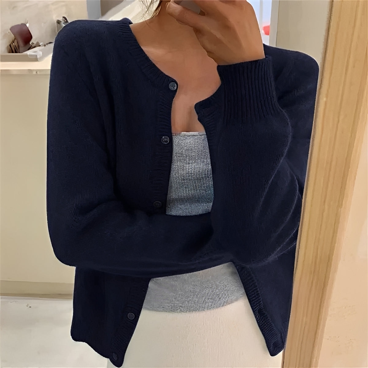 Women's Cardigan - Button Closure, Ribbed Cuffs, Regular Fit
