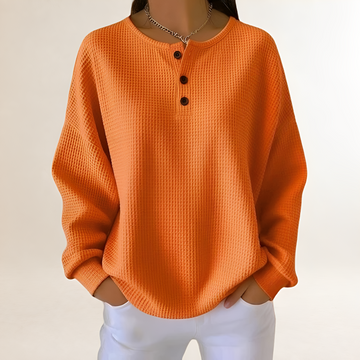 Women's Comfortable Sweater - Relaxed Fit with Henley Button Closure and Casual Style
