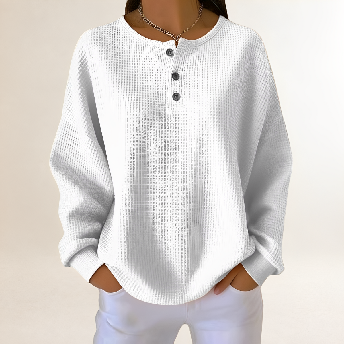 Women's Comfortable Sweater - Relaxed Fit with Henley Button Closure and Casual Style