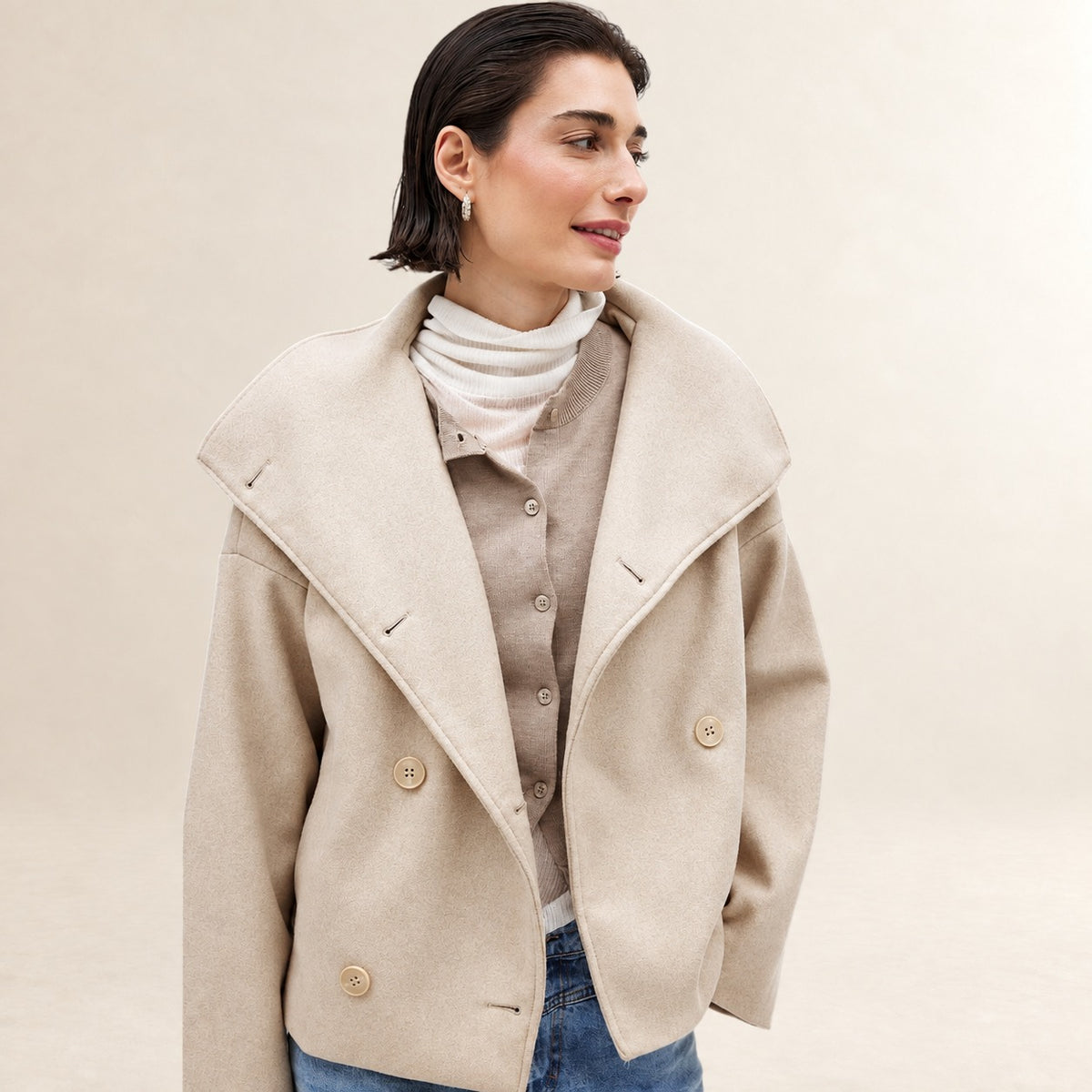 Women's Double-Breasted Jacket - Wide Lapel, Regular Fit