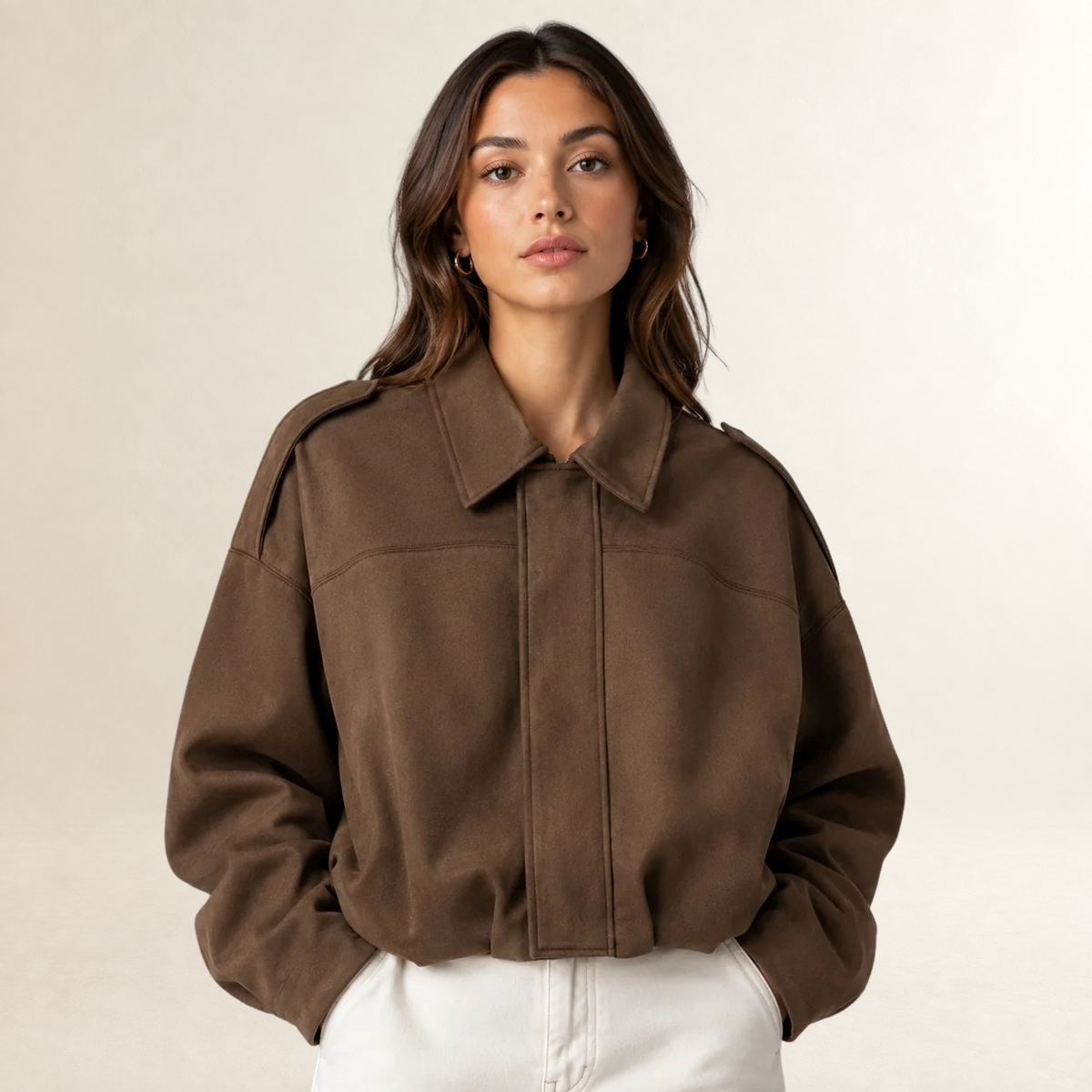 Women's Jacket Oversized Bomber with Structured Collar - Regular Fit