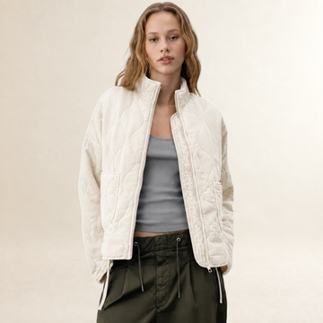 Women's Jacket Quilted with High Collar and Patch Pockets - Relaxed Fit