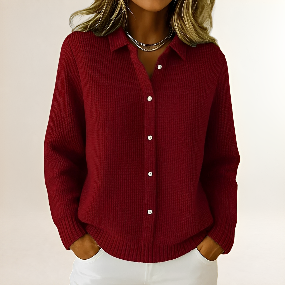 Women's Longline Button-Front Cardigan with Collar, Relaxed Fit