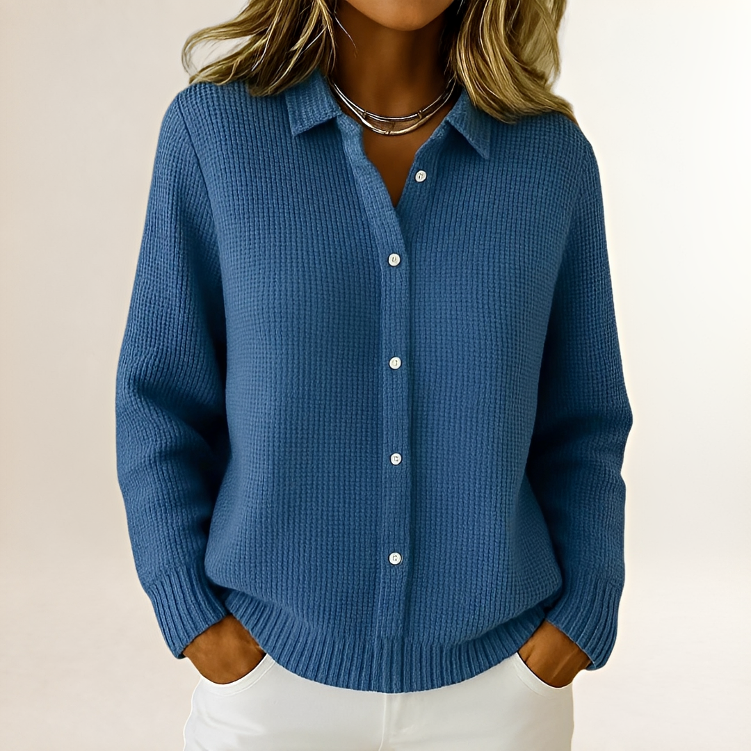Women's Longline Button-Front Cardigan with Collar, Relaxed Fit