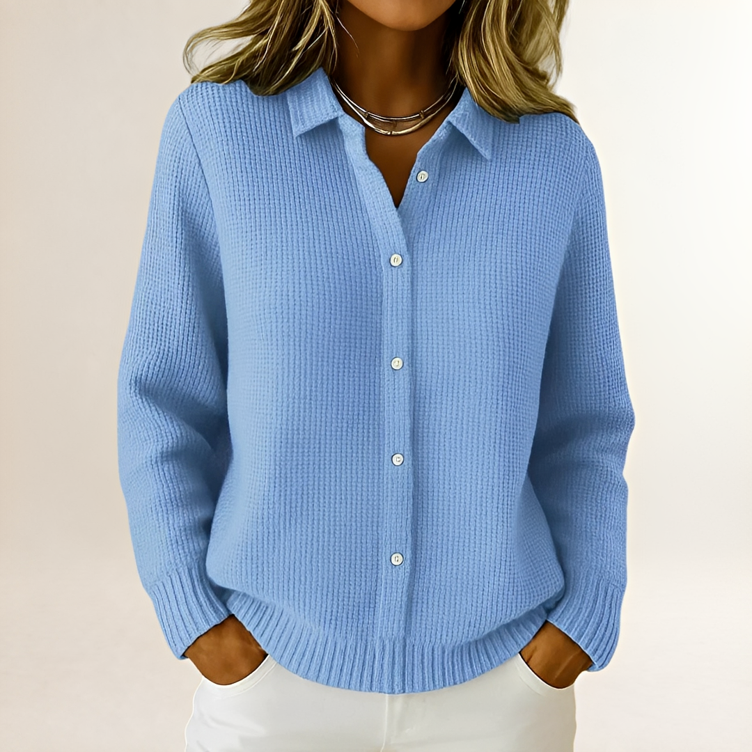 Women's Longline Button-Front Cardigan with Collar, Relaxed Fit