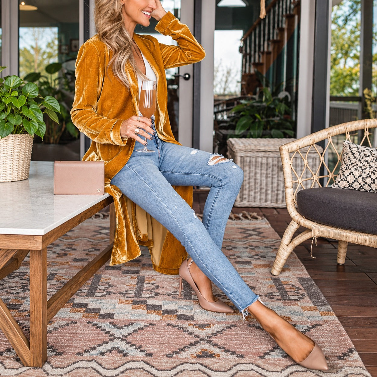 Women's Longline Open-Front Collarless Coat Long Sleeve Relaxed Fit