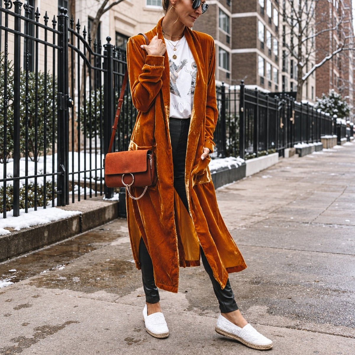 Women's Longline Open-Front Collarless Coat Long Sleeve Relaxed Fit