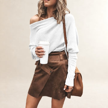 Women's Off-Shoulder Long-Sleeve Top with Wide Boatneck, Relaxed Fit