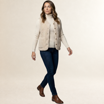 Women's Sweater Vest Button-Front Sleeveless Round Neck with Patch Pockets, Relaxed Fit