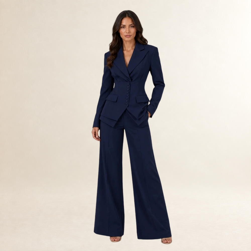 Women's Tailored Three-Piece Suit Set with Wide-Leg Trousers - Blazer and Waistcoat