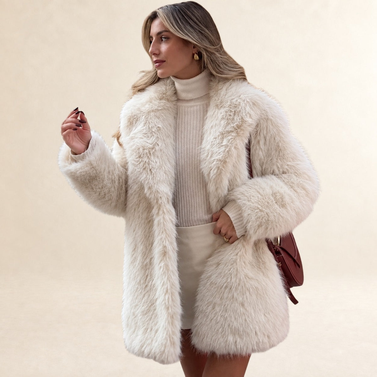 Women's Teddy Coat Longline Mid-Thigh Notch Lapel Long Sleeve Relaxed Fit