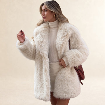 Women's Teddy Coat Longline Mid-Thigh Notch Lapel Long Sleeve Relaxed Fit