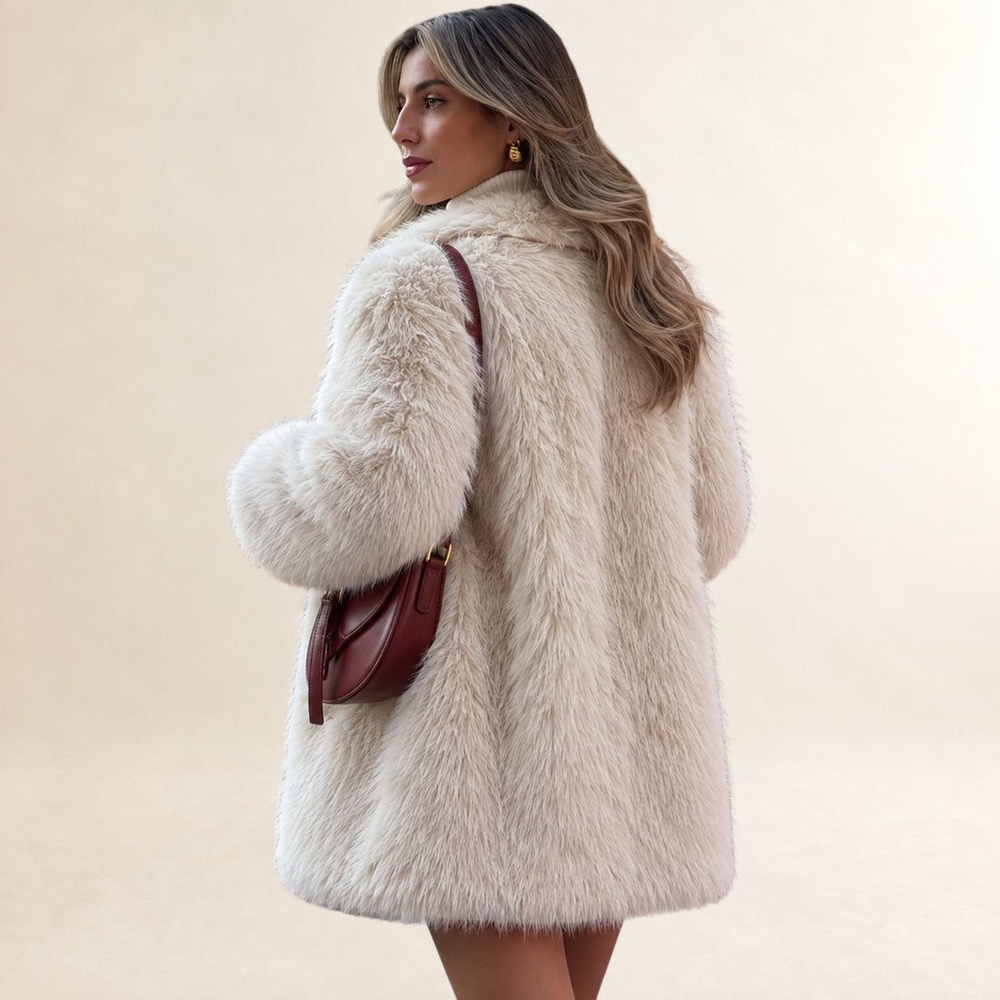 Women's Teddy Coat Longline Mid-Thigh Notch Lapel Long Sleeve Relaxed Fit