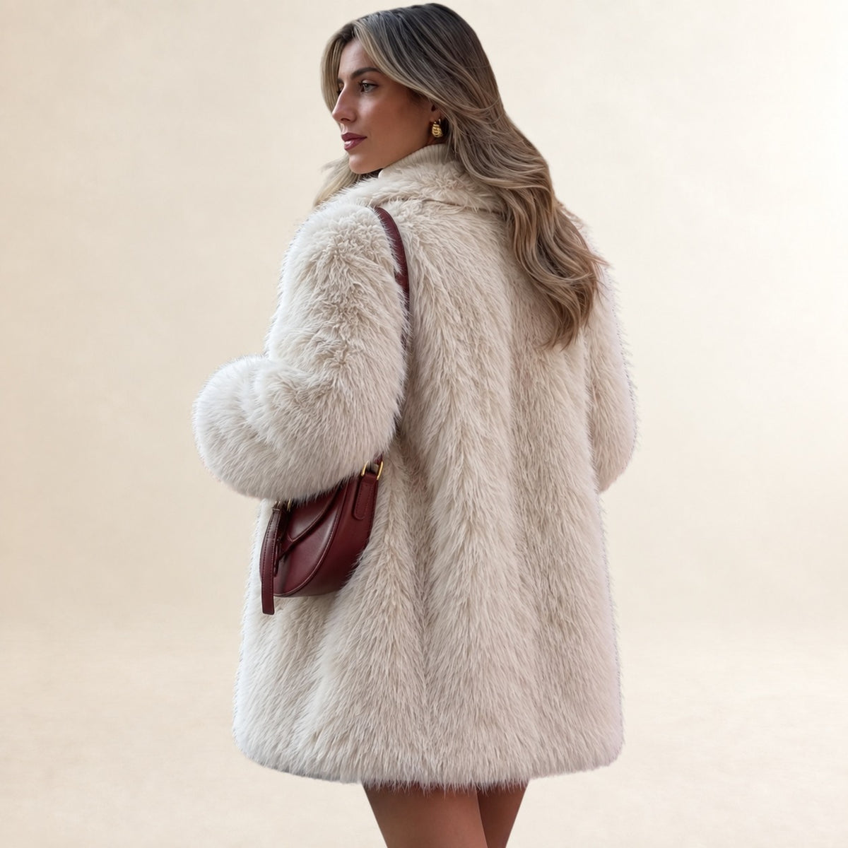 Women's Teddy Coat Longline Mid-Thigh Notch Lapel Long Sleeve Relaxed Fit