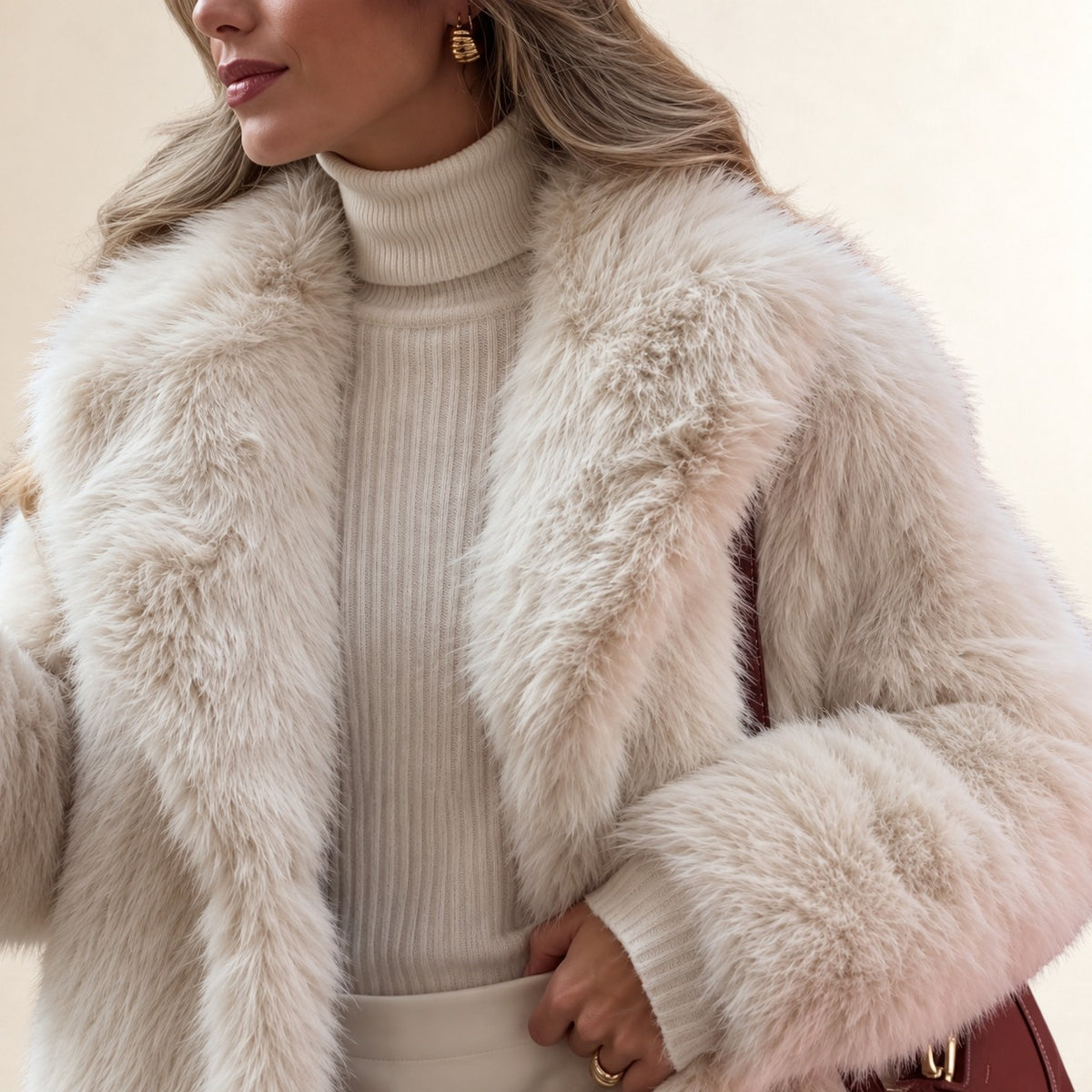 Women's Teddy Coat Longline Mid-Thigh Notch Lapel Long Sleeve Relaxed Fit