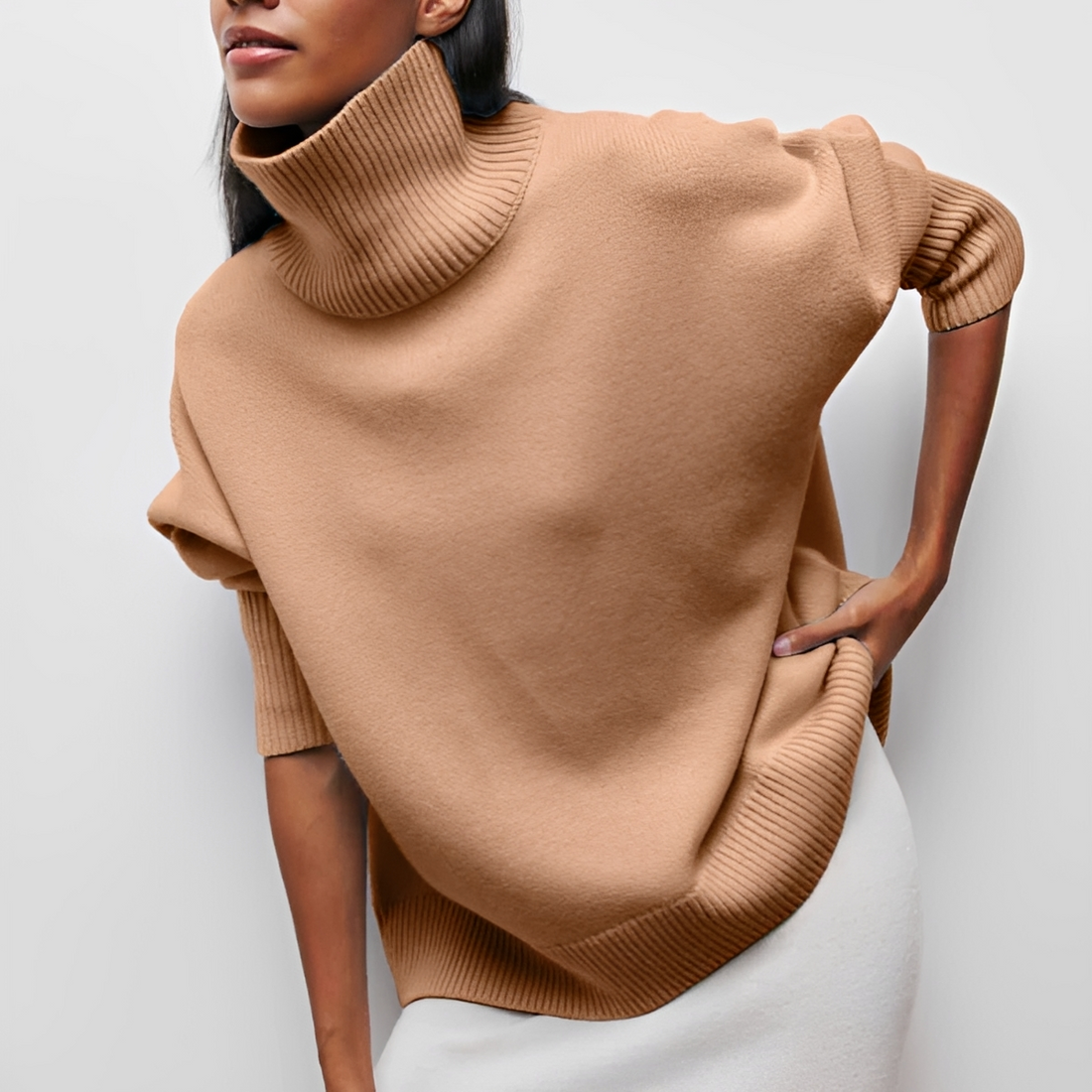 Women Sweater High Neck Pullover with Oversized Fit and Long Sleeves
