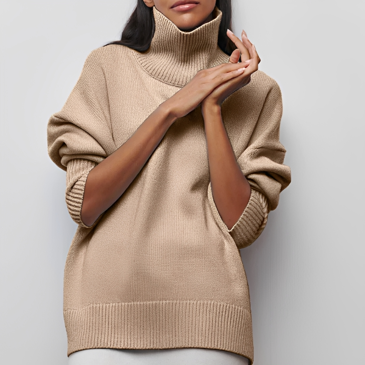 Women Sweater High Neck Pullover with Oversized Fit and Long Sleeves
