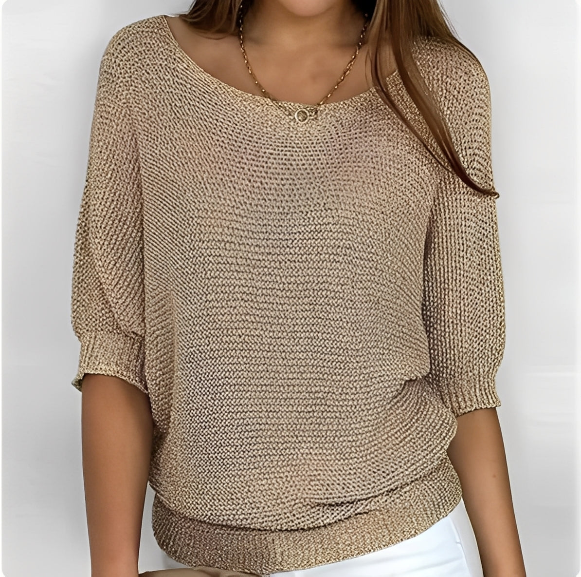 Women Sweater Off-Shoulder Pullover with 3/4 Sleeves - Relaxed Fit