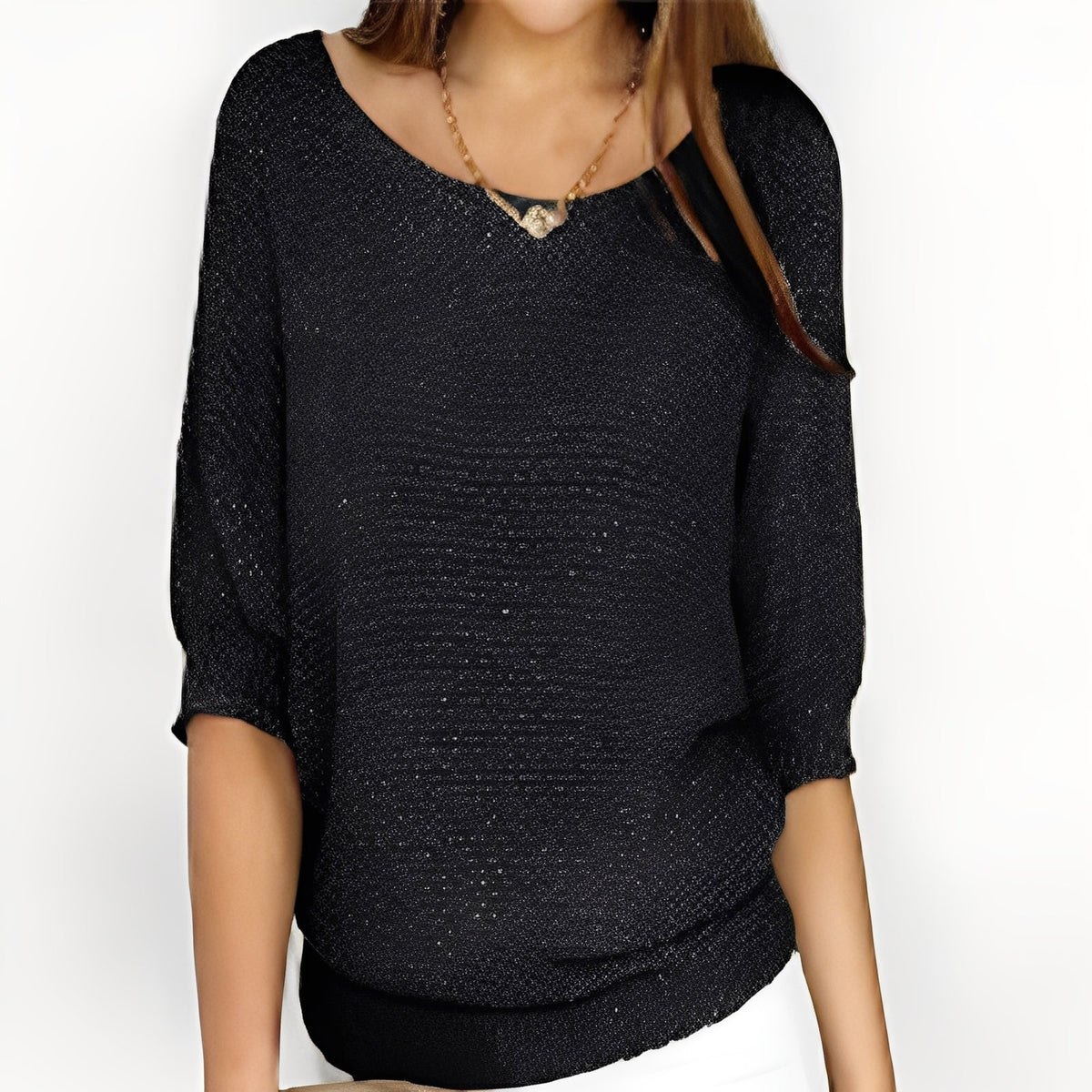 Women Sweater Off-Shoulder Pullover with 3/4 Sleeves - Relaxed Fit