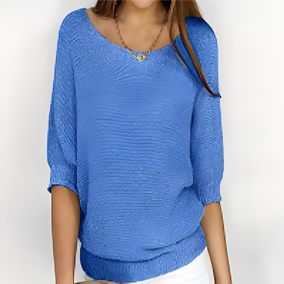 Women Sweater Off-Shoulder Pullover with 3/4 Sleeves - Relaxed Fit