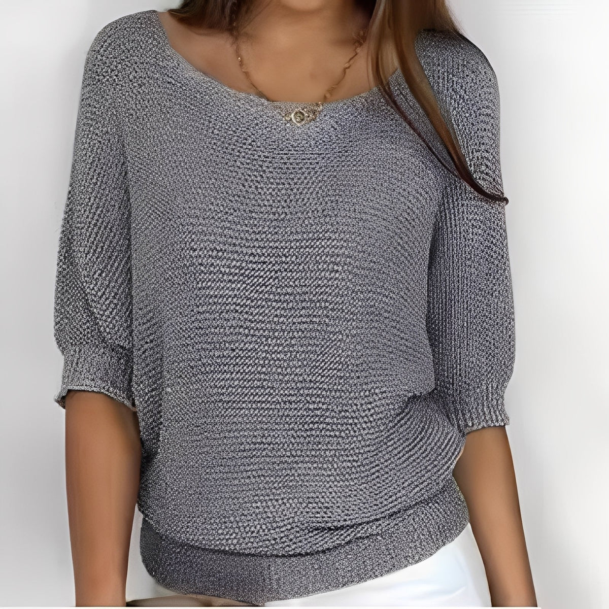 Women Sweater Off-Shoulder Pullover with 3/4 Sleeves - Relaxed Fit