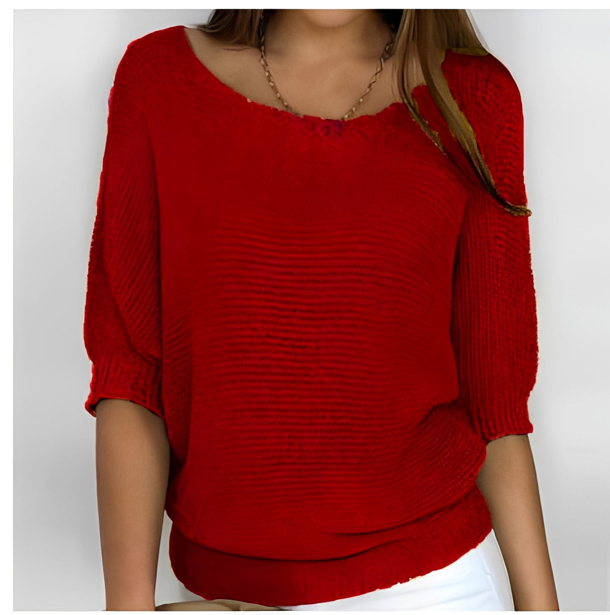 Women Sweater Off-Shoulder Pullover with 3/4 Sleeves - Relaxed Fit
