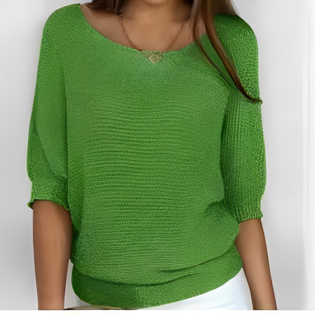 Women Sweater Off-Shoulder Pullover with 3/4 Sleeves - Relaxed Fit
