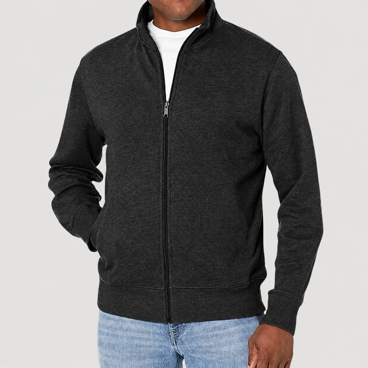 Zip-Up Jacket Men - Casual Style, Stand Collar, Regular Fit