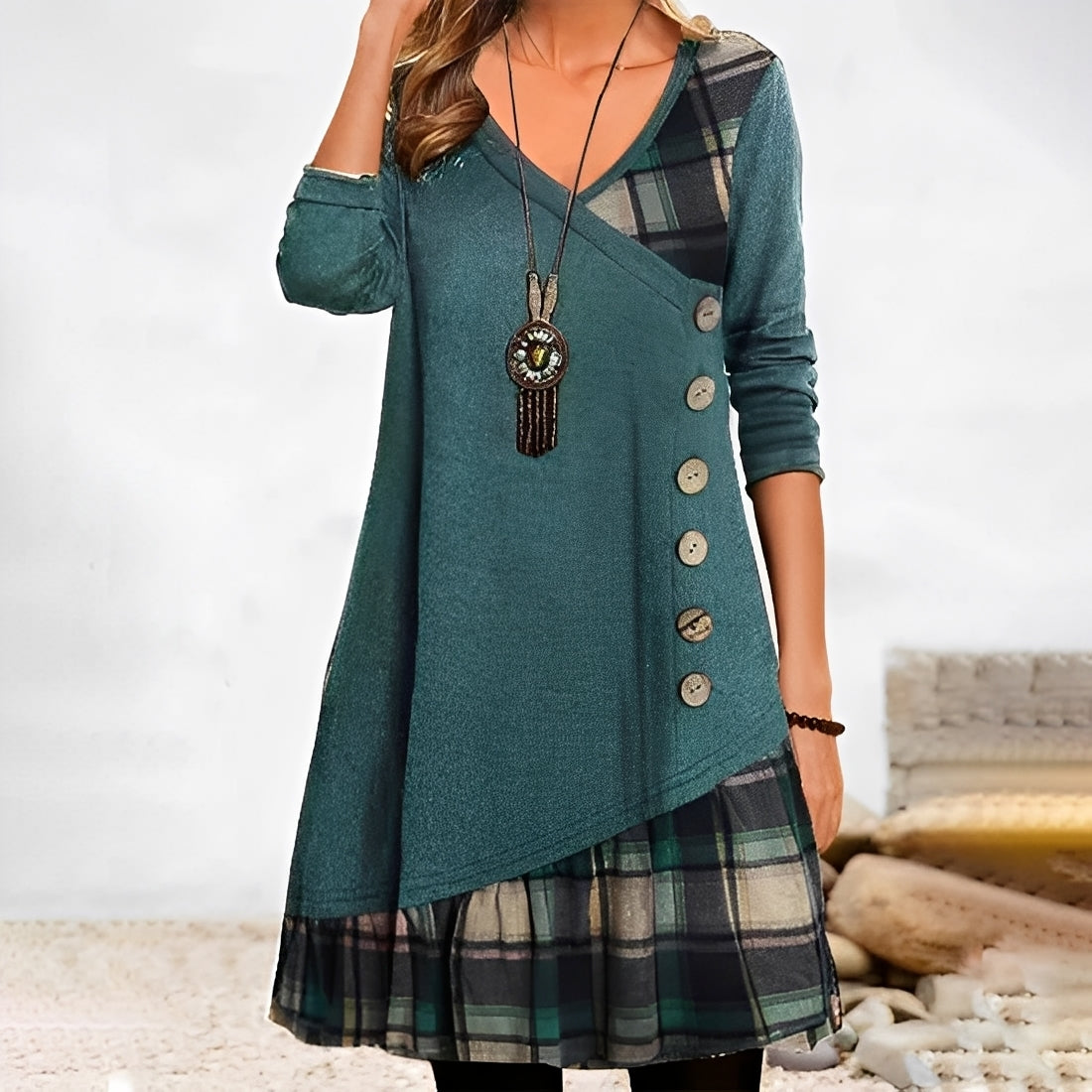 Shawnee - Casual dress featuring patchwork design and checks for women